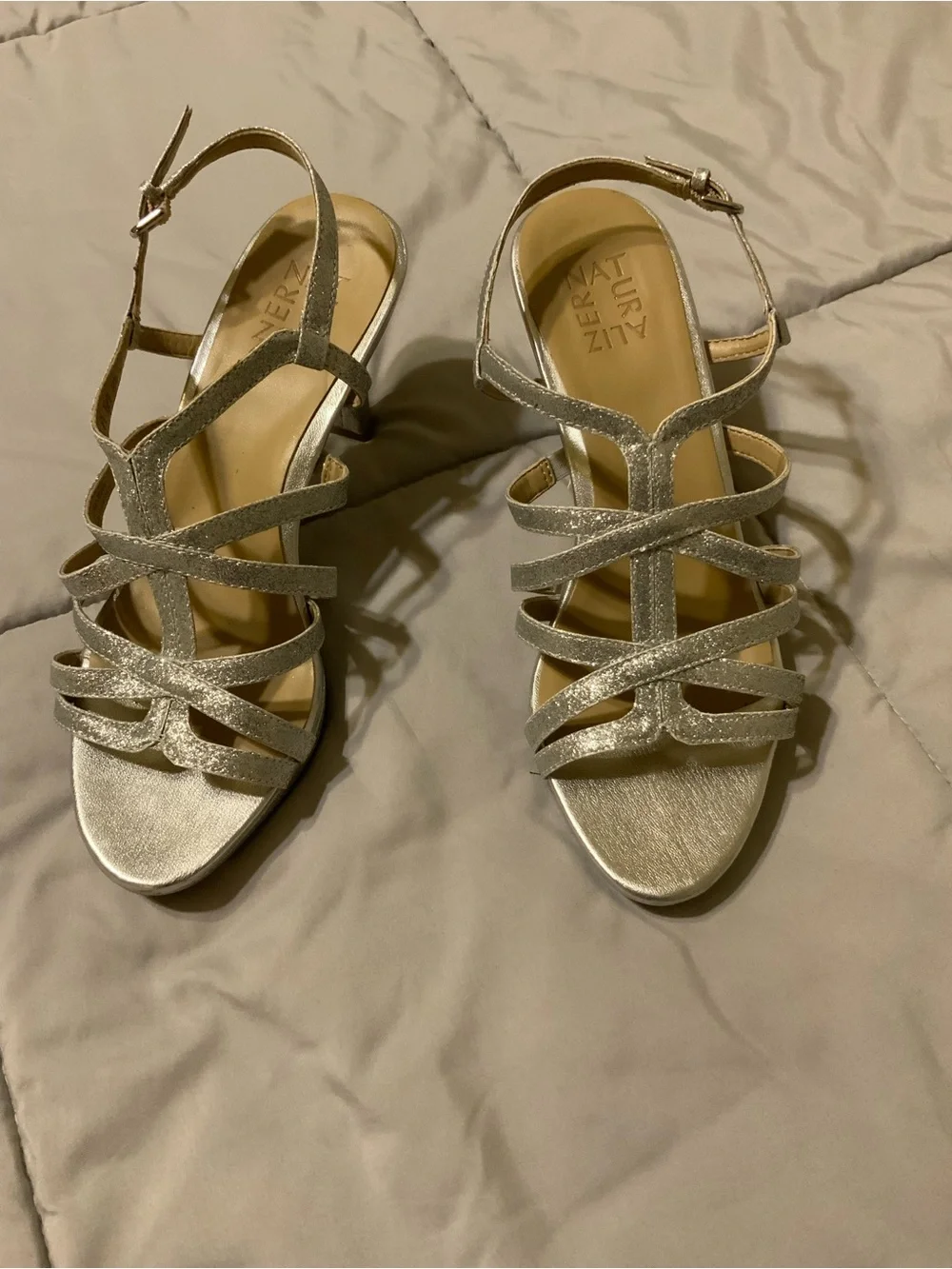 Naturalizer Womens Baylor Heeled Sandals Size US 8.5M Silver Glitter Party